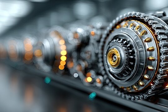Close-up of intricate gears and chain mechanism