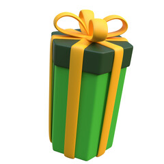 Green Rectangular Gift Box with Yellow Ribbon on Transparent Background
