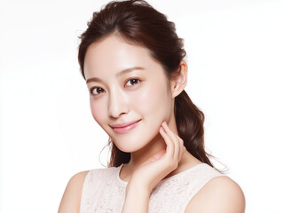 スキンケアをしている美しく透明感のある女性