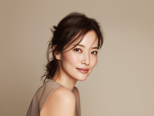 スキンケアをしている美しく透明感のある女性