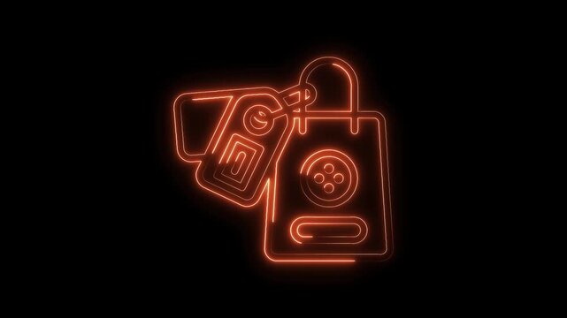 Animated glowing neon shopping bag icon with price tag symbol on black background