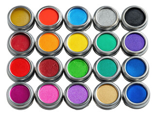 Colorful round containers, various shades