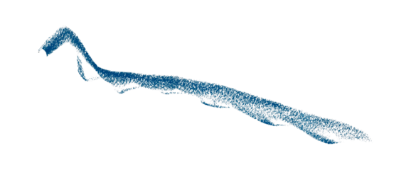 Hand drawn blue pencil lines, circles, stripes and squiggly lines on transparent background.