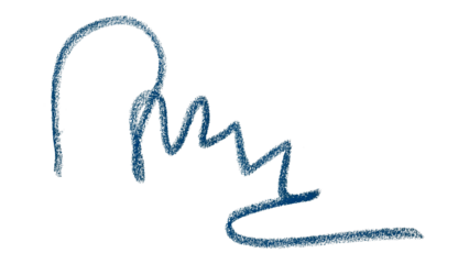 Hand drawn blue pencil lines, circles, stripes and squiggly lines on transparent background.