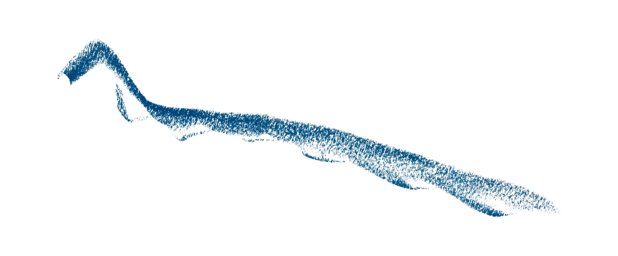 Hand drawn blue pencil lines, circles, stripes and squiggly lines on transparent background.