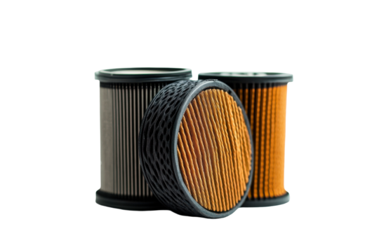 Automotive air filters isolated on transparent background. Air fuel or oil filters isolated on white background.