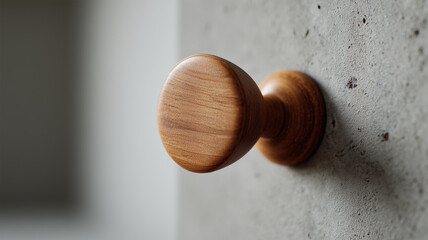 木製の押しピンが粗い壁面に斜めに刺さっている