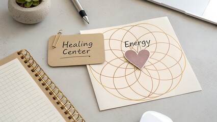 Healing Center Card With Energy Drawing And Heart Symbol