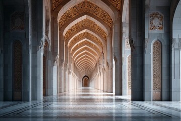 Majestic Corridor Adorned With Intricate Designs and Warm Lighting Invites Exploration Generative AI