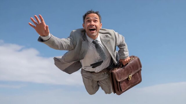 Businessman flying in the sky