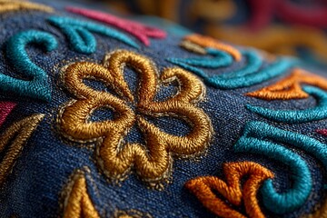 Embroidered Arabesque Design Showcasing Intricate Handwork on Rich Fabric Generative AI