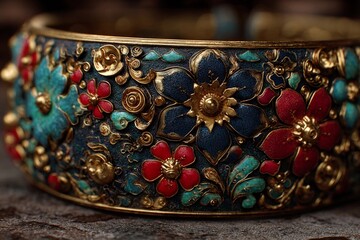 Vibrant Ornamental Bracelet Showcasing Intricate Floral Designs and Bright Colors Generative AI