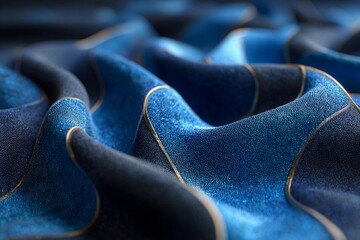 Intricate Blue Fabric Waves Creating a Rhythmic, Textured Pattern Generative AI
