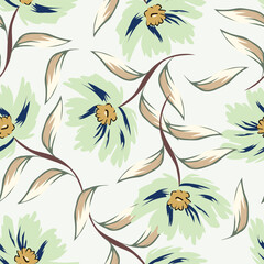 Colorful hibiscus flower with tropical leaf seamless pattern design for summer holidays background
