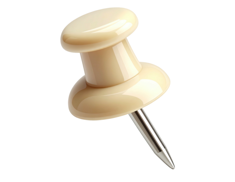 A macro shot of a creamy beige push pin, angled, on a black background