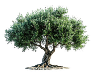 Digitally rendered isolated olive tree with twisted trunk and lush green foliage