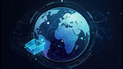 Global network data visualization showing worldwide connectivity and digital transformation, perfect for tech and business presentations