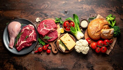 Raw food spread on rustic table