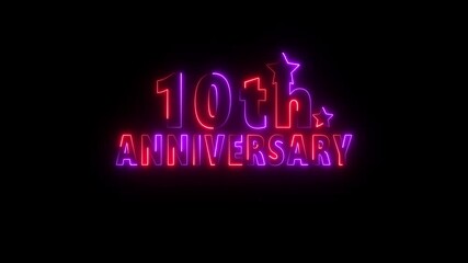 Glowing 10 th Anniversary Celebration on black Background, 10 th Anniversary Text Happy Anniversary Wishes animation.
