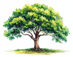 Hand-Drawn Watercolor Illustration of a Tree on White Background