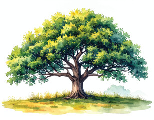 Hand-Drawn Watercolor Illustration of a Tree on White Background