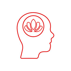 Mental Health Brain Lotus Outline Icon - Wellness, Psychology, and Mind Balance Line Art Vector	