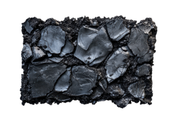 Textured dark gray abstract organic shapes isolated on transparent background. Black soil cut out isolated on white background.