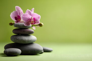 Pink orchids and stones still life