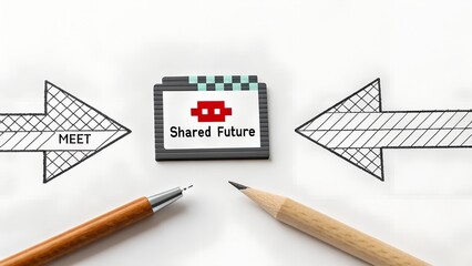 Shared Future concept illustrated with a game cartridge and tools