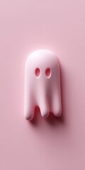 minimalist pink halloween ghost on pink background
