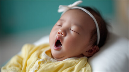 赤ちゃんが黄色の衣で強く泣く