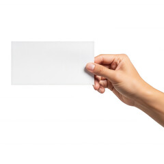 Fototapeta premium Hand holding blank white card isolated on a transparent background