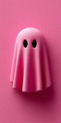 minimalist pink halloween ghost on pink background