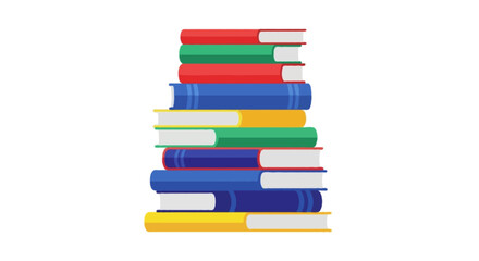 A flat vector illustration of a stack of books, clean shapes, bold flat colors, no outlines, isolated on white background
