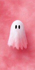minimalist pink halloween ghost on pink background