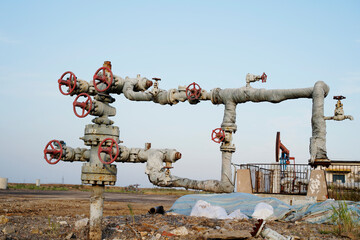 Oil pipeline valves in the oil and gas industry.