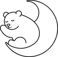 bear cuddling moon sleep therapy illustration on transparent background