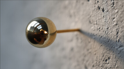 金色の押しピンが粗い壁面に斜めに刺さっている