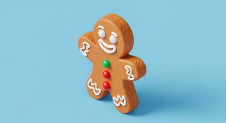 Obraz premium Charming Gingerbread Man Decoration with Colorful Icing on Light Blue Background