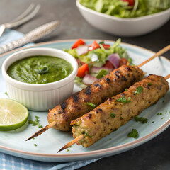 seekh kabab made with minced chicken or mutton kee