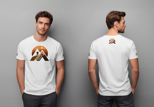 Front and Back Views of A Man Wearing A T-shirt Mockup 