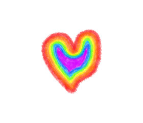 Rainbow color heart shape art on isolated transparent background for design element