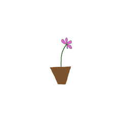hand draw art pink flower in a pot with transparent background
