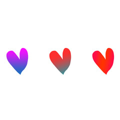 Colorful hearts on transparent background. PNG gradient hand draw heart shape for valentine