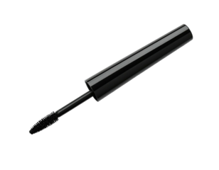 Close-up of a black mascara wand with the brush extending from the handle