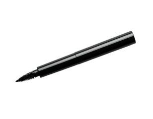 Sleek, black pen lies diagonally on a black background, highlighting detail