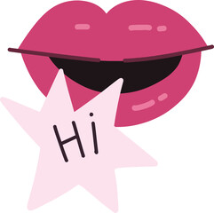 Smiling pink lips with 'Hi' speech bubble