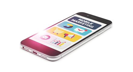 Mobile Marketing Display: Smartphone with Business Icons
