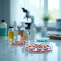 there are medicines and capsules on the table
