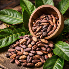 There are cocoa beans on the table